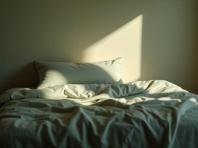 Serene bedroom with soft lighting, emphasizing quality sleep for healthy aging.