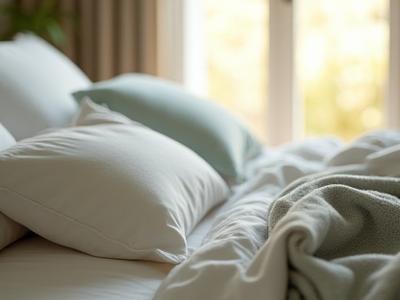 Comfortable bed with soft linens, symbolizing improved sleep