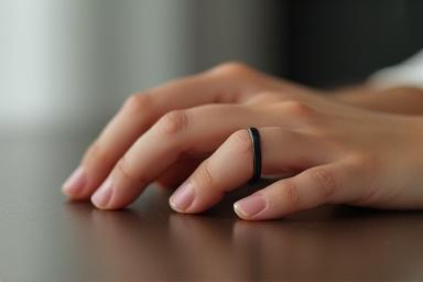 Oura Ring, a sleek black health tracker worn on a finger.